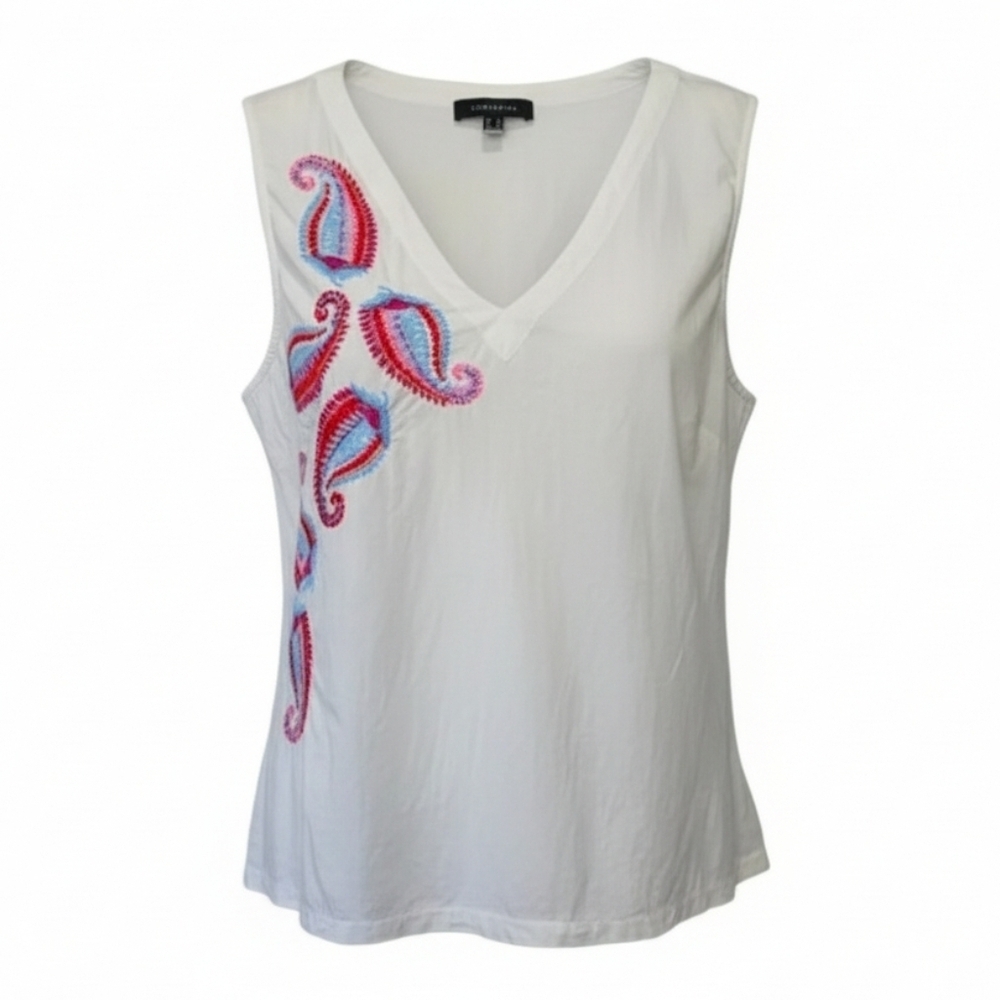 Cortefiel women's white embroidered paisley sleeves VNeck Blouse medium